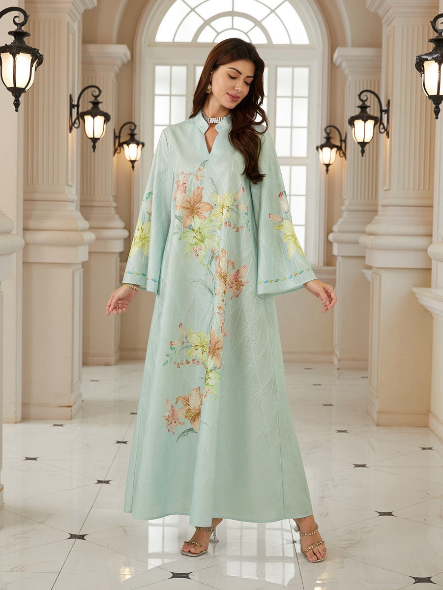 Jacuqard Printed Caftan Kaftan Dress For Women - Mukhawar Jalabiya Eid Dress -  #26N06