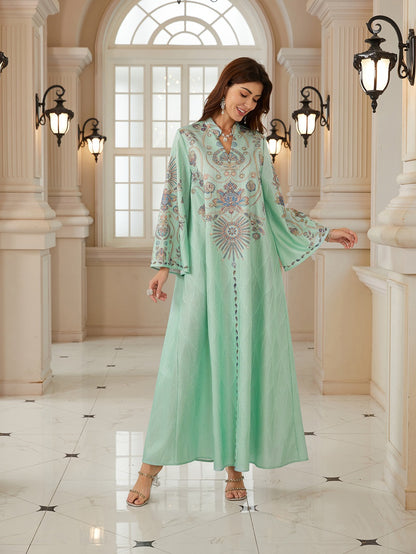 Hotfix Rhinestones Printed Caftan Kaftan Dress For Women - Jacquard Mukhawar Jalabiya Eid Dress -  #26N04