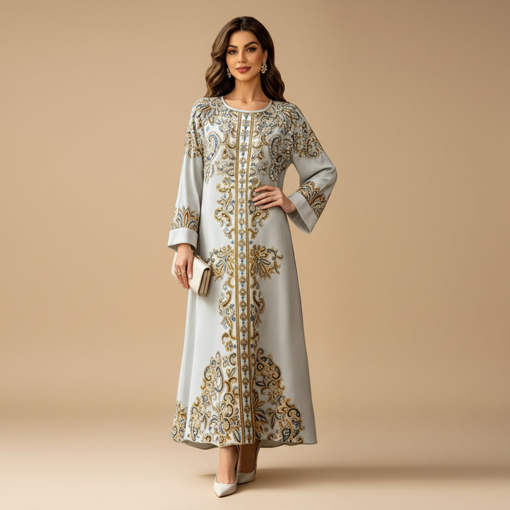 Hotfix Rhinestones Caftan Kaftan Dress For Women - Mukhawar Jalabiya Eid Dress - #26477