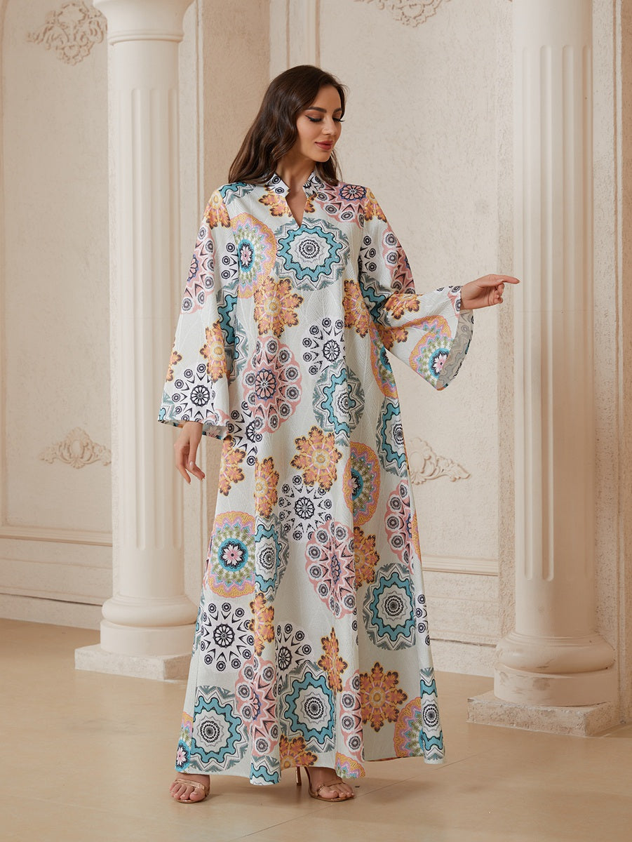Printed Hotfix Rhinestones Caftan Kaftan Dress For Women - Jacquard Mukhawar Jalabiya Eid Dress - #26N11