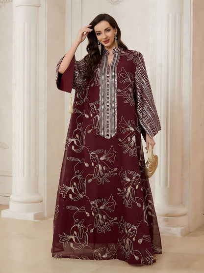 Embroidery Sequins Caftan Kaftan Dress For Women - Mukhawar Jalabiya Eid Dress - #26S181