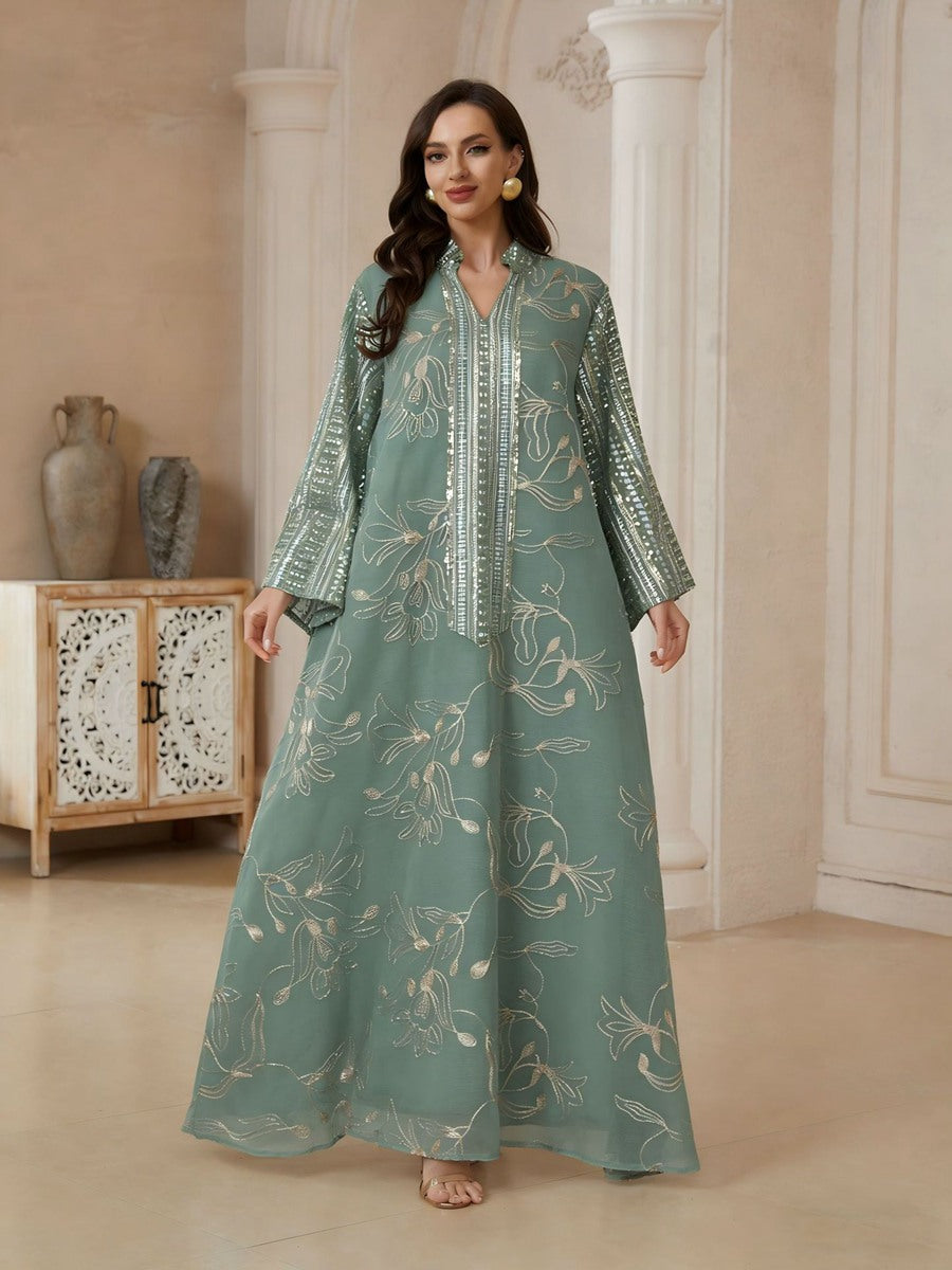 Embroidery Sequins Caftan Kaftan Dress For Women - Mukhawar Jalabiya Eid Dress - #26S181