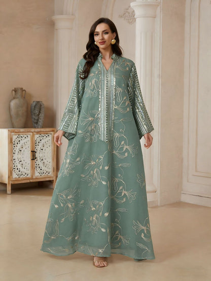 Embroidery Sequins Caftan Kaftan Dress For Women - Mukhawar Jalabiya Eid Dress - #26S181