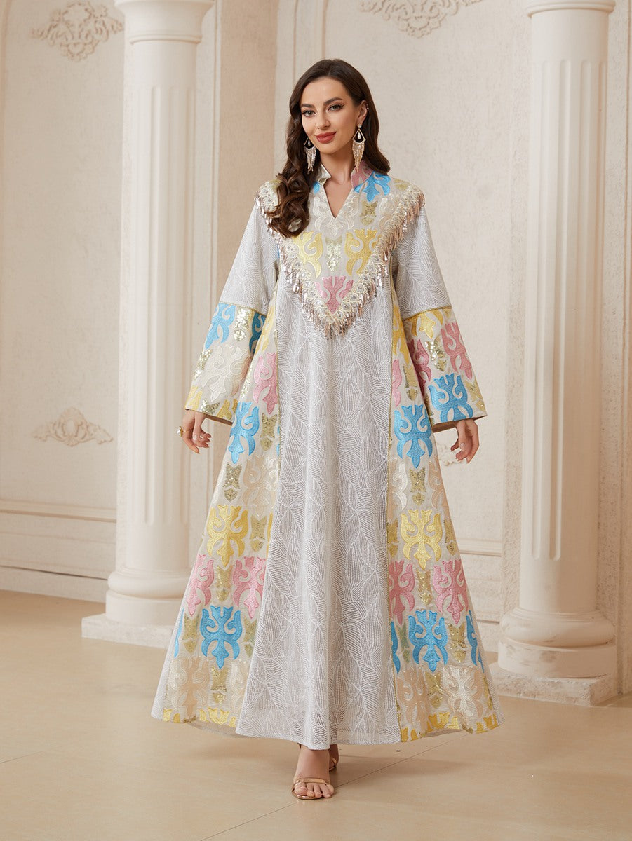 Embroidery Caftan Kaftan For Women - Mukhawar Eid Dress Jalabiya - Beige - #26N159