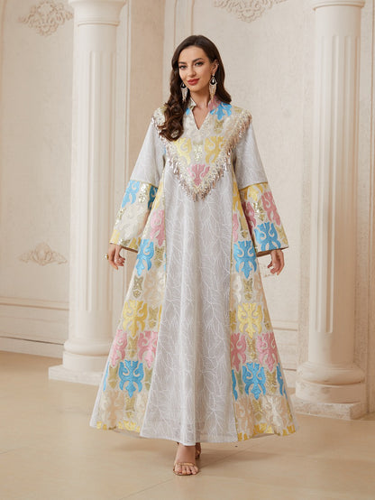 Embroidery Caftan Kaftan For Women - Mukhawar Eid Dress Jalabiya - Beige - #26N159