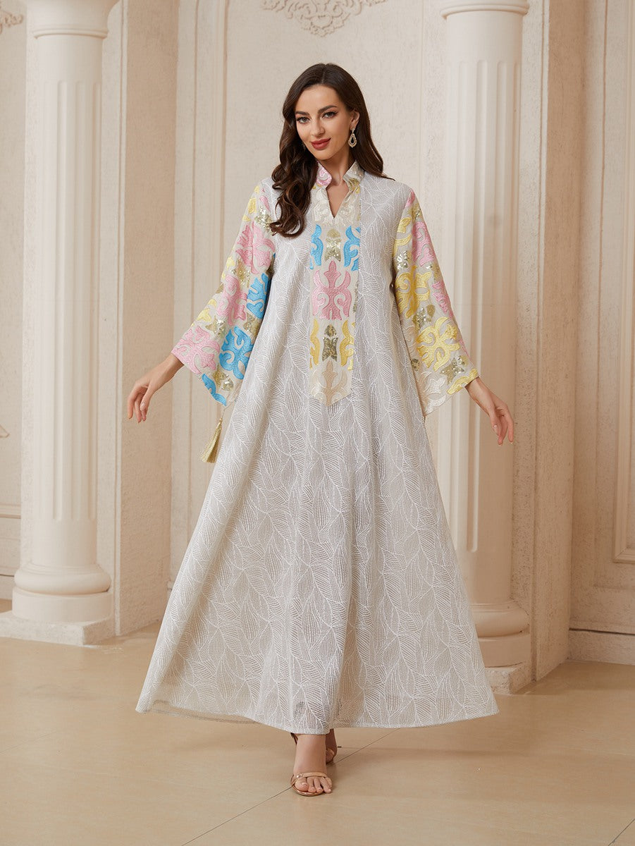 Embroidery Caftan Kaftan For Women - Mukhawar Eid Dress Jalabiya - Beige - #26N152