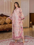 Sequins Printed Caftan Kaftan Dress For Women - Mukhawar Jalabiya Eid Dress - Cyan/Pink - #25S191