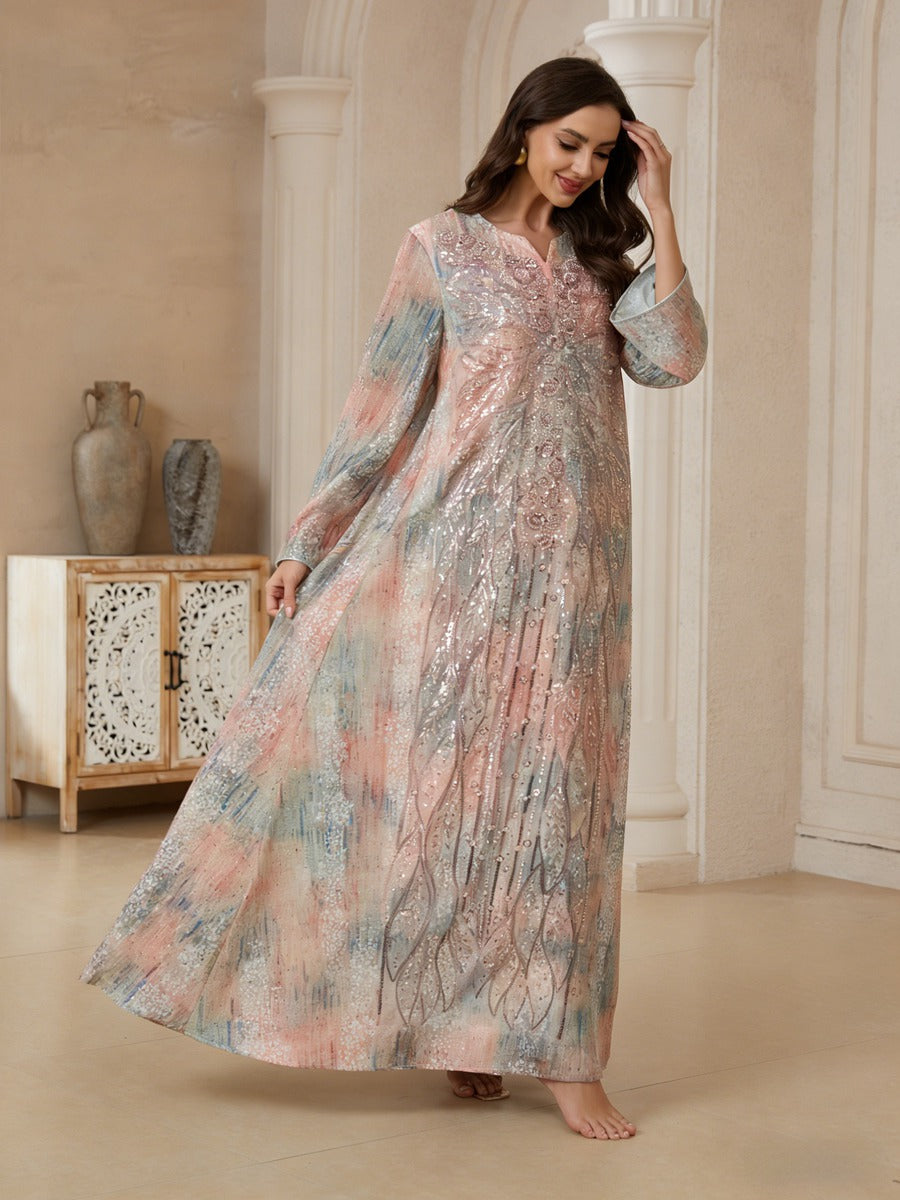 Eid Sequins Embroidery Caftan Kaftan Dress Jalabiya #26N182