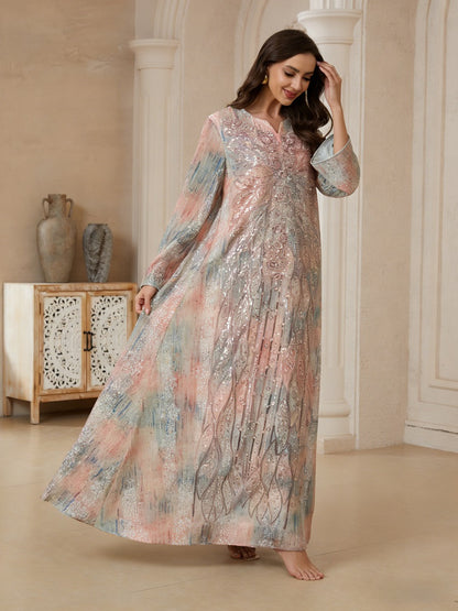 Eid Sequins Embroidery Caftan Kaftan Dress Jalabiya #26N182