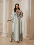 Eid Hotfix Rhinestones Printed Caftan Kaftan Dress Jalabiya #26S2602