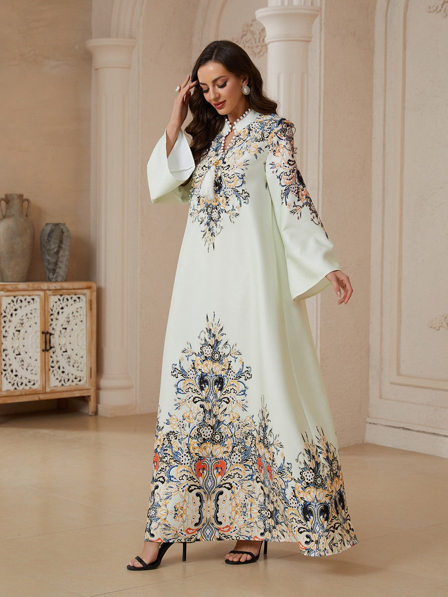 Eid Dress Hotfix Rhinestones Tassel Caftan Kaftan Dress #26S2610