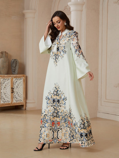 Eid Dress Hotfix Rhinestones Tassel Caftan Kaftan Dress #26S2610