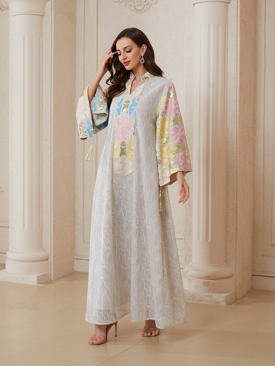 Embroidery Caftan Kaftan For Women - Mukhawar Eid Dress Jalabiya - Beige - #26N152