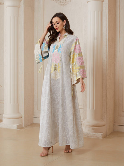 Embroidery Caftan Kaftan For Women - Mukhawar Eid Dress Jalabiya - Beige - #26N152