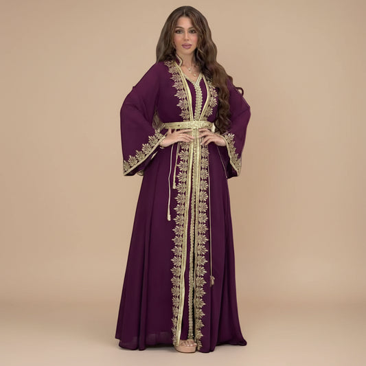 2 Pieces Set Kaftan Caftan For Women - With Inner Sleeveless Dress - Mukhawar Eid Dress - #26422