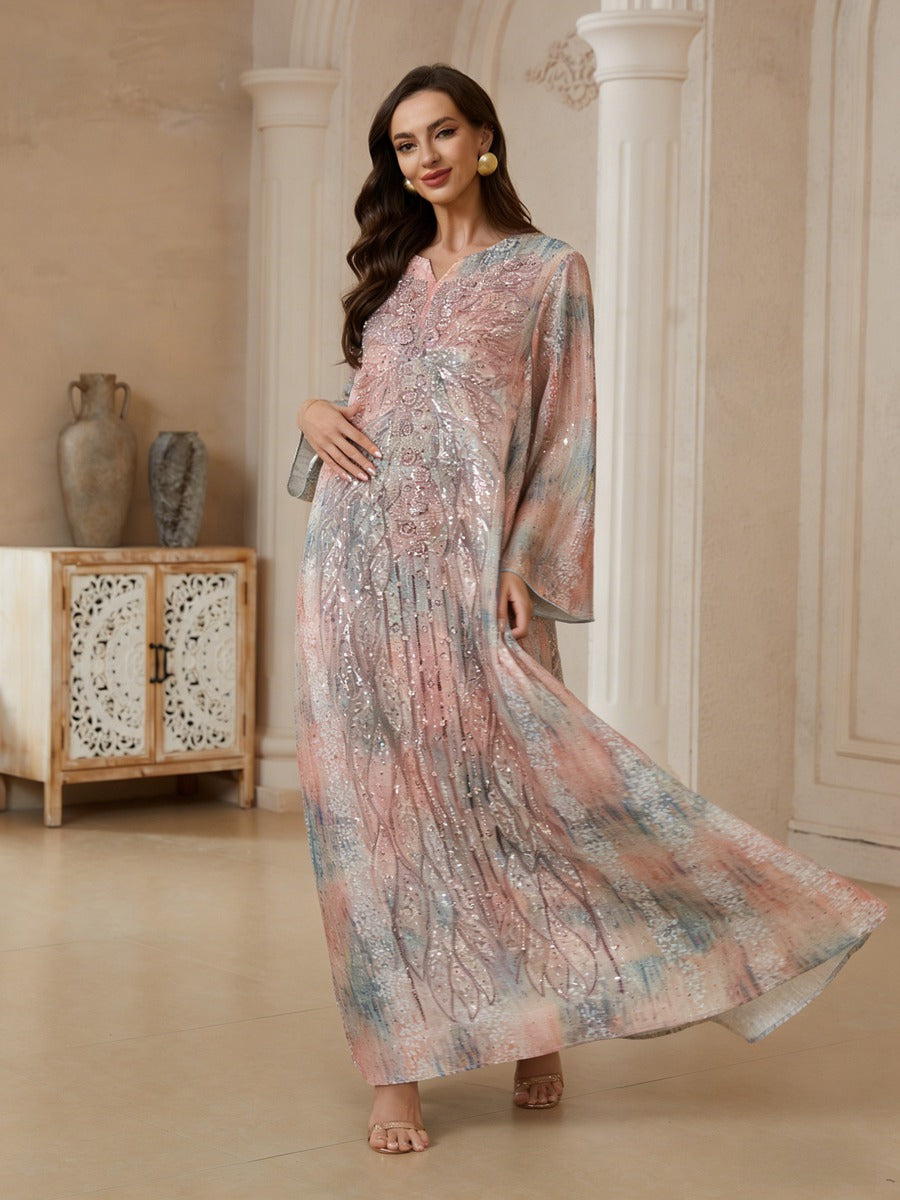 Eid Sequins Embroidery Caftan Kaftan Dress Jalabiya #26N182