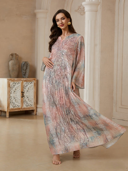Eid Sequins Embroidery Caftan Kaftan Dress Jalabiya #26N182