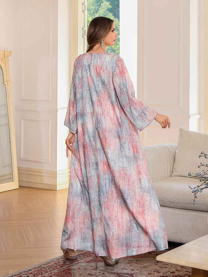 Eid Sequins Dress Muslim Women Printed Caftan Kaftan Dress #25136