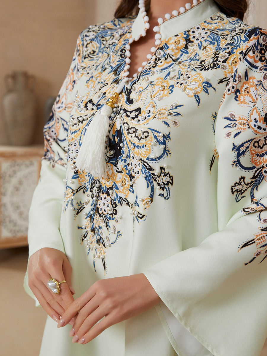 Eid Dress Hotfix Rhinestones Tassel Caftan Kaftan Dress #26S2610