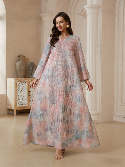 Eid Sequins Embroidery Caftan Kaftan Dress Jalabiya #26N182