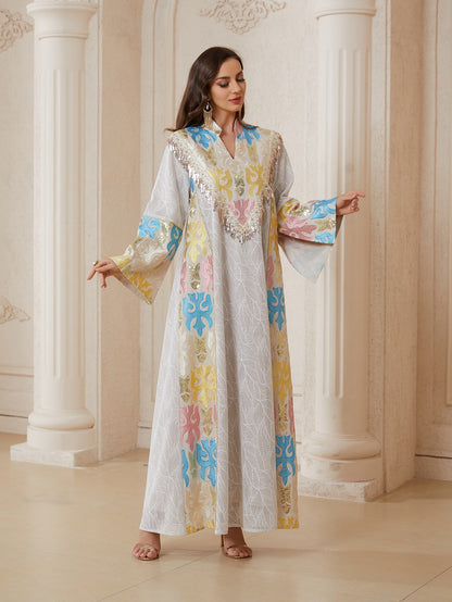 Embroidery Caftan Kaftan For Women - Mukhawar Eid Dress Jalabiya - Beige - #26N159