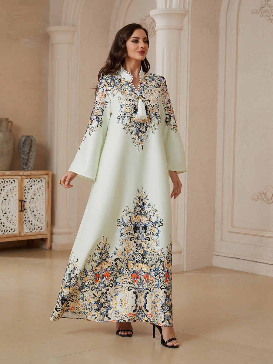 Eid Dress Hotfix Rhinestones Tassel Caftan Kaftan Dress #26S2610