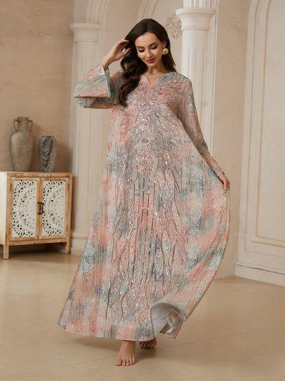 Eid Sequins Embroidery Caftan Kaftan Dress Jalabiya #26N182