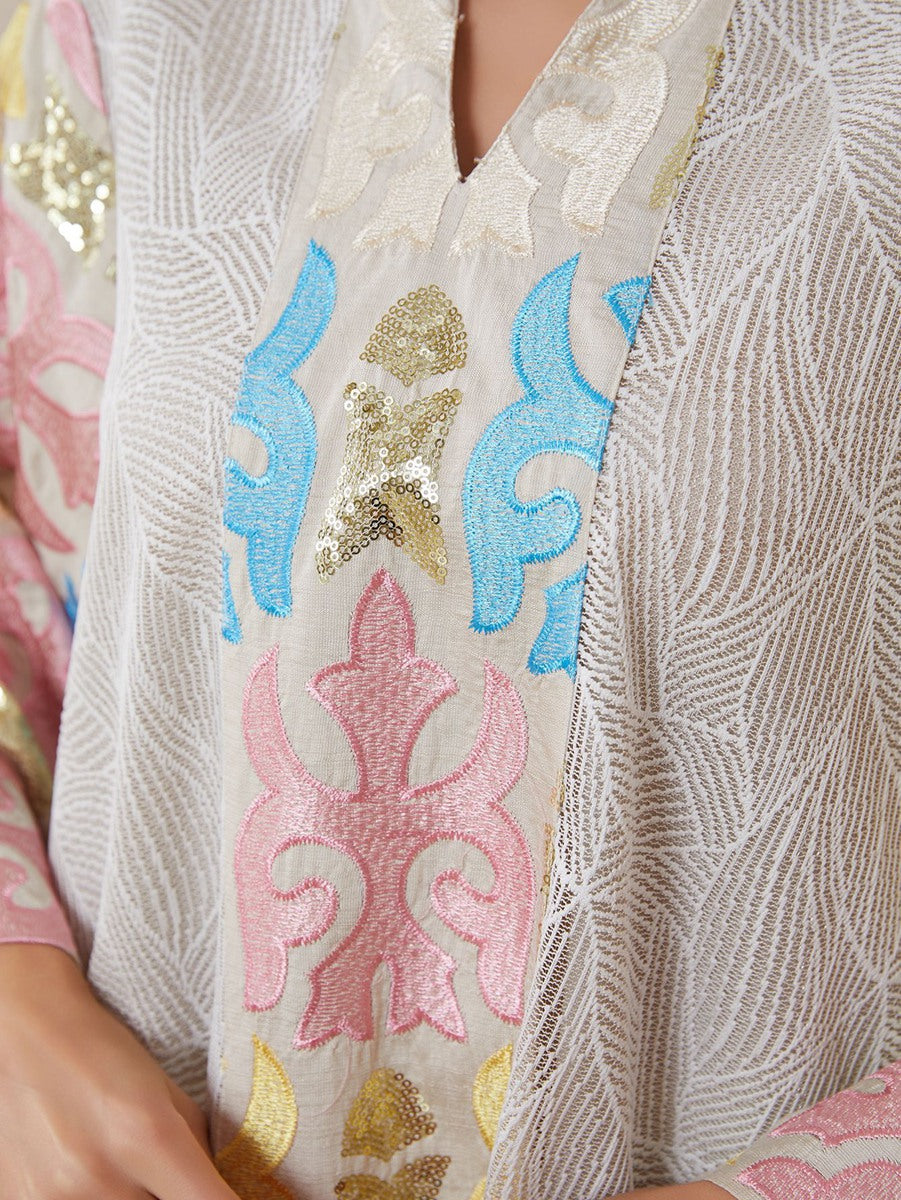 Embroidery Caftan Kaftan For Women - Mukhawar Eid Dress Jalabiya - Beige - #26N152