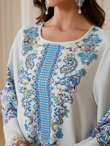 Rhinestones Printed Caftan Kaftan For Women - Mukhawar Eid Dress Jalabiya - #26S2612