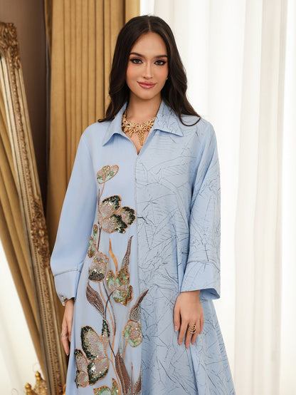 Eid Dress Jacquard Embroidery Sequins Caftan Kaftan Dress #26496