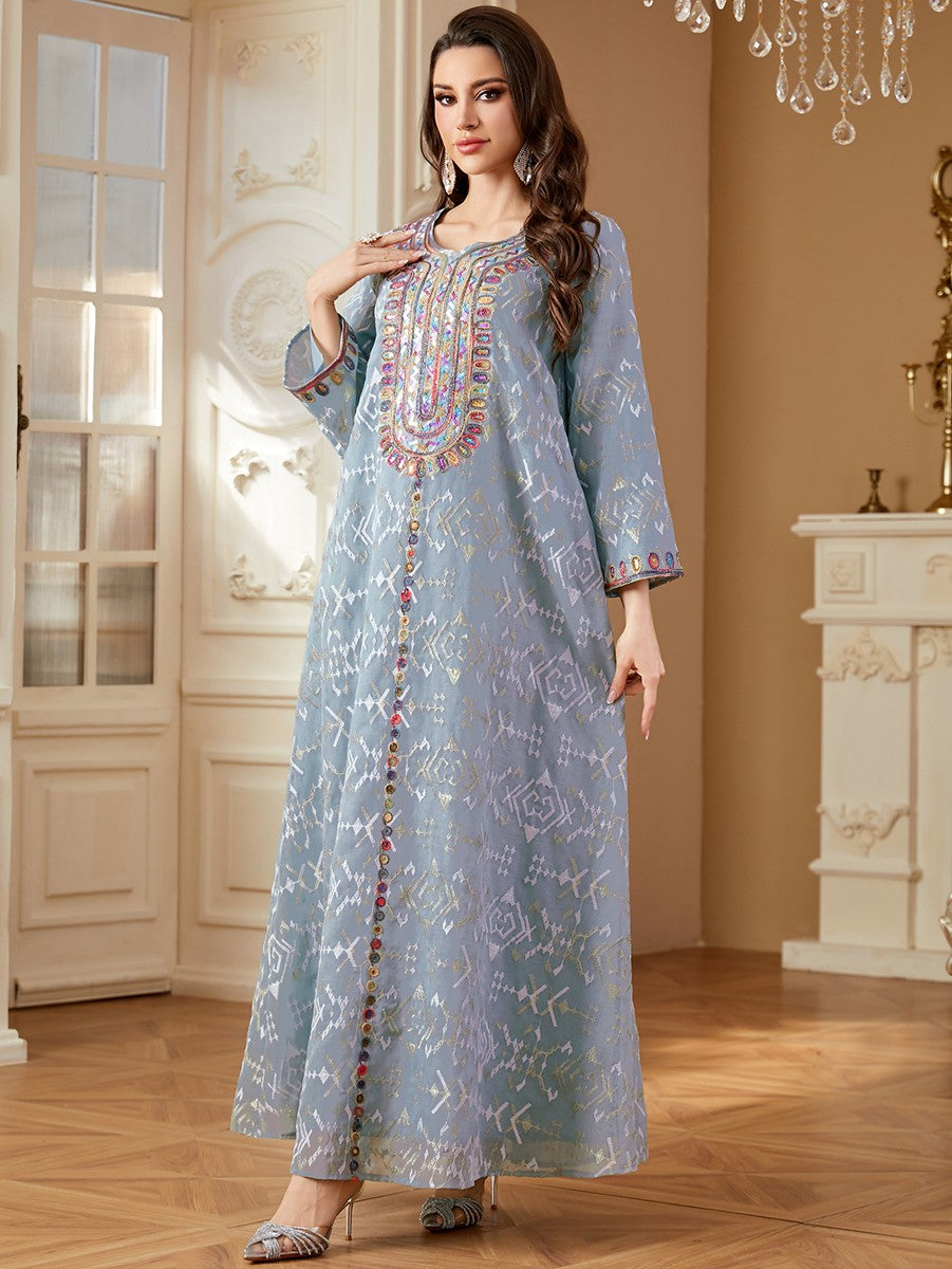 Eid Embroidery Dress Muslim Women Caftan Kaftan Dress #264309