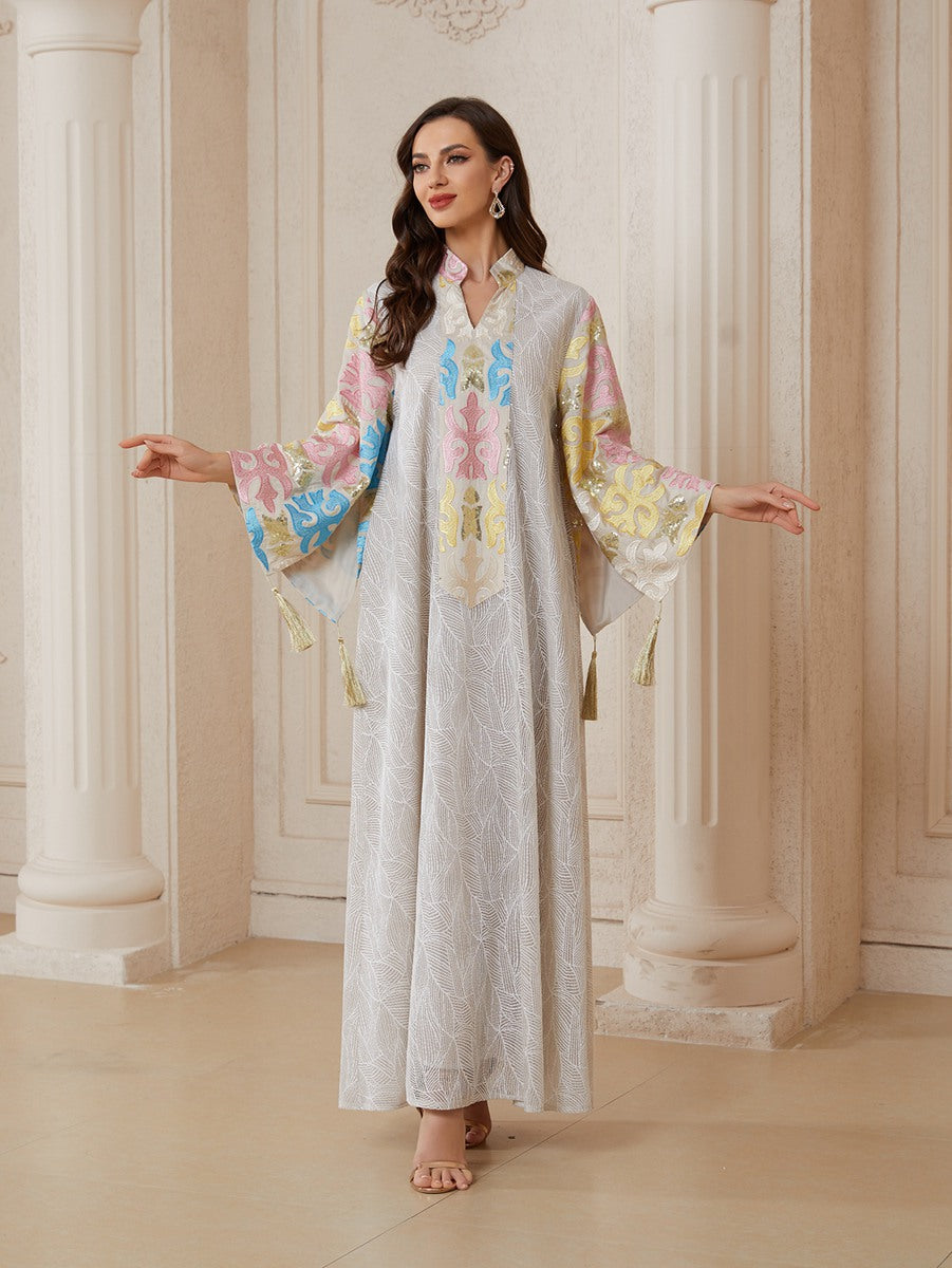 Embroidery Caftan Kaftan For Women - Mukhawar Eid Dress Jalabiya - Beige - #26N152