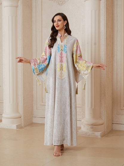 Embroidery Caftan Kaftan For Women - Mukhawar Eid Dress Jalabiya - Beige - #26N152