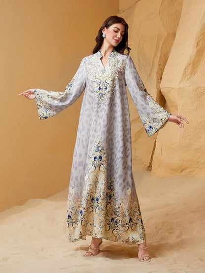 Eid Bead Printed Dress Muslim Women Caftan Kaftan Dress #26S1004