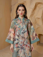 Sequins Printed Caftan Kaftan Dress For Women - Mukhawar Jalabiya Eid Dress - Cyan/Pink - #25S191