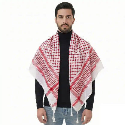 Cotton-linen blended Tassel Keffiyeh Scarf Arab Shemagh Kuffiyeh Head Neck Wrap For Men and Women
