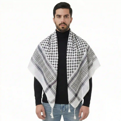 Cotton-linen blended Tassel Keffiyeh Scarf Arab Shemagh Kuffiyeh Head Neck Wrap For Men and Women