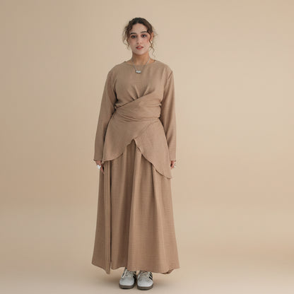 Muslim Women 2 Pieces Set Wrinkle Tops And Skirt Suit Set Abaya Daily Wear #261098