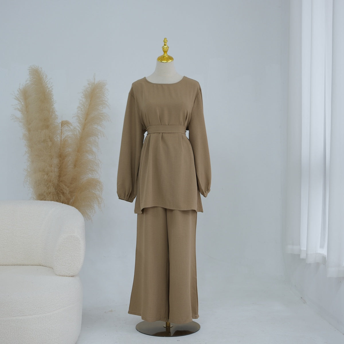 Daily Wear Muslim Women 2 Pieces Set Tops And Pants Suit Set #251325