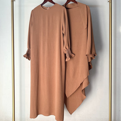 2 Pieces Set Jilbab Robe Prayer Dress With Two Layers Khimar For Arab Women