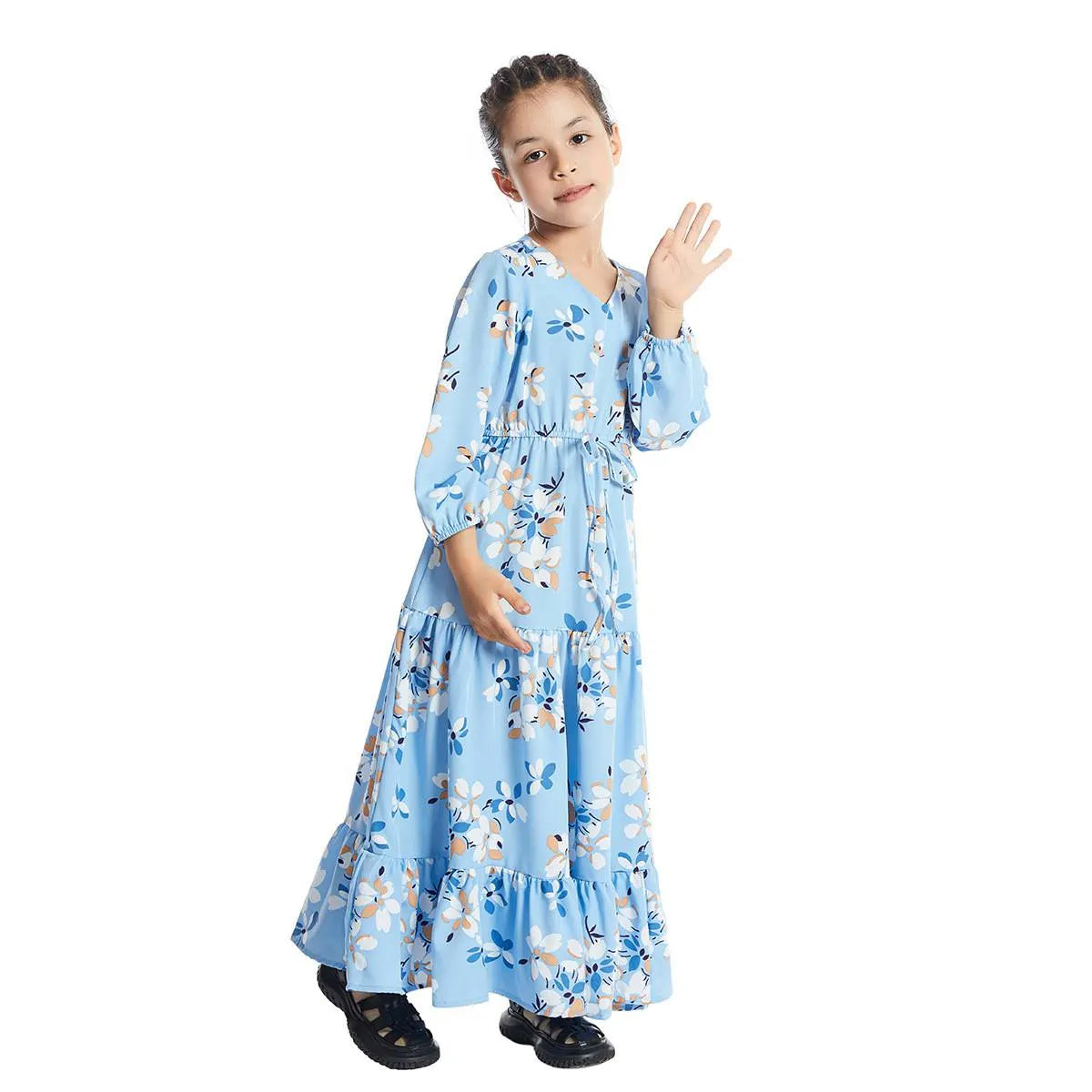 Floral Printed Middle East Arab Girl Abaya Dress #25621