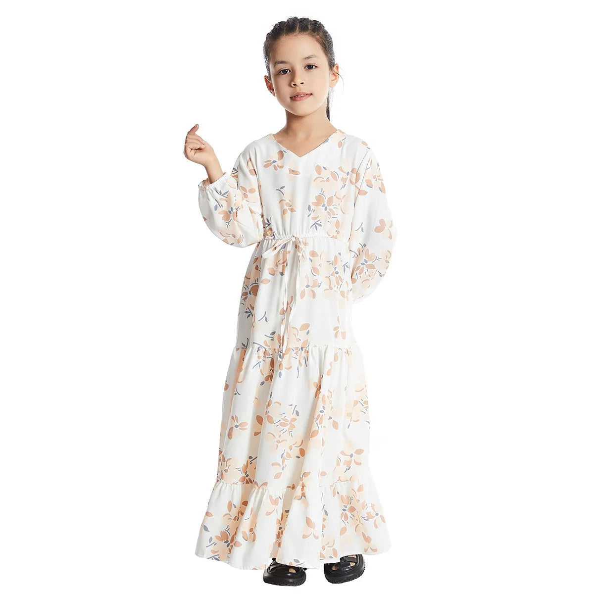 Floral Printed Middle East Arab Girl Abaya Dress #25621