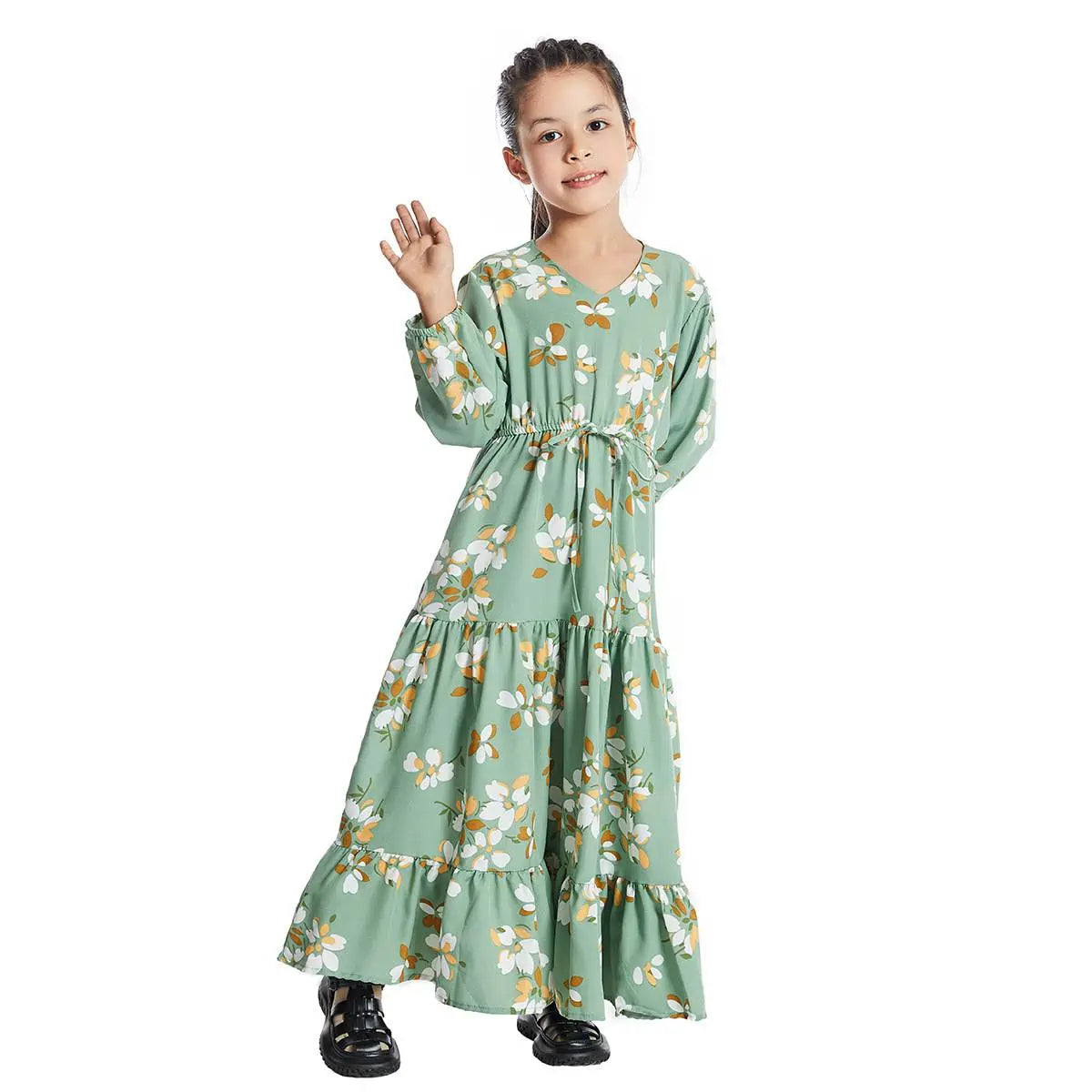 Floral Printed Middle East Arab Girl Abaya Dress #25621