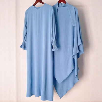 2 Pieces Set Jilbab Robe Prayer Dress With Two Layers Khimar For Arab Women
