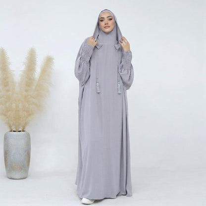 Muslim Women Hooded Abaya Prayer Dress Cotton Blend Jilbab Halal Clothing