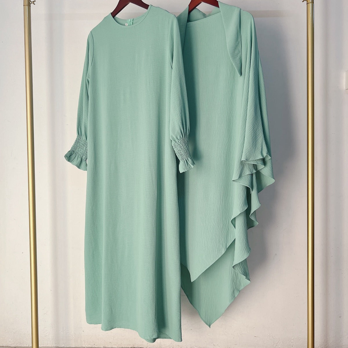 2 Pieces Set Jilbab Robe Prayer Dress With Two Layers Khimar For Arab Women