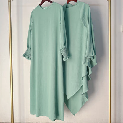 2 Pieces Set Jilbab Robe Prayer Dress With Two Layers Khimar For Arab Women