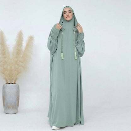 Muslim Women Hooded Abaya Prayer Dress Cotton Blend Jilbab Halal Clothing