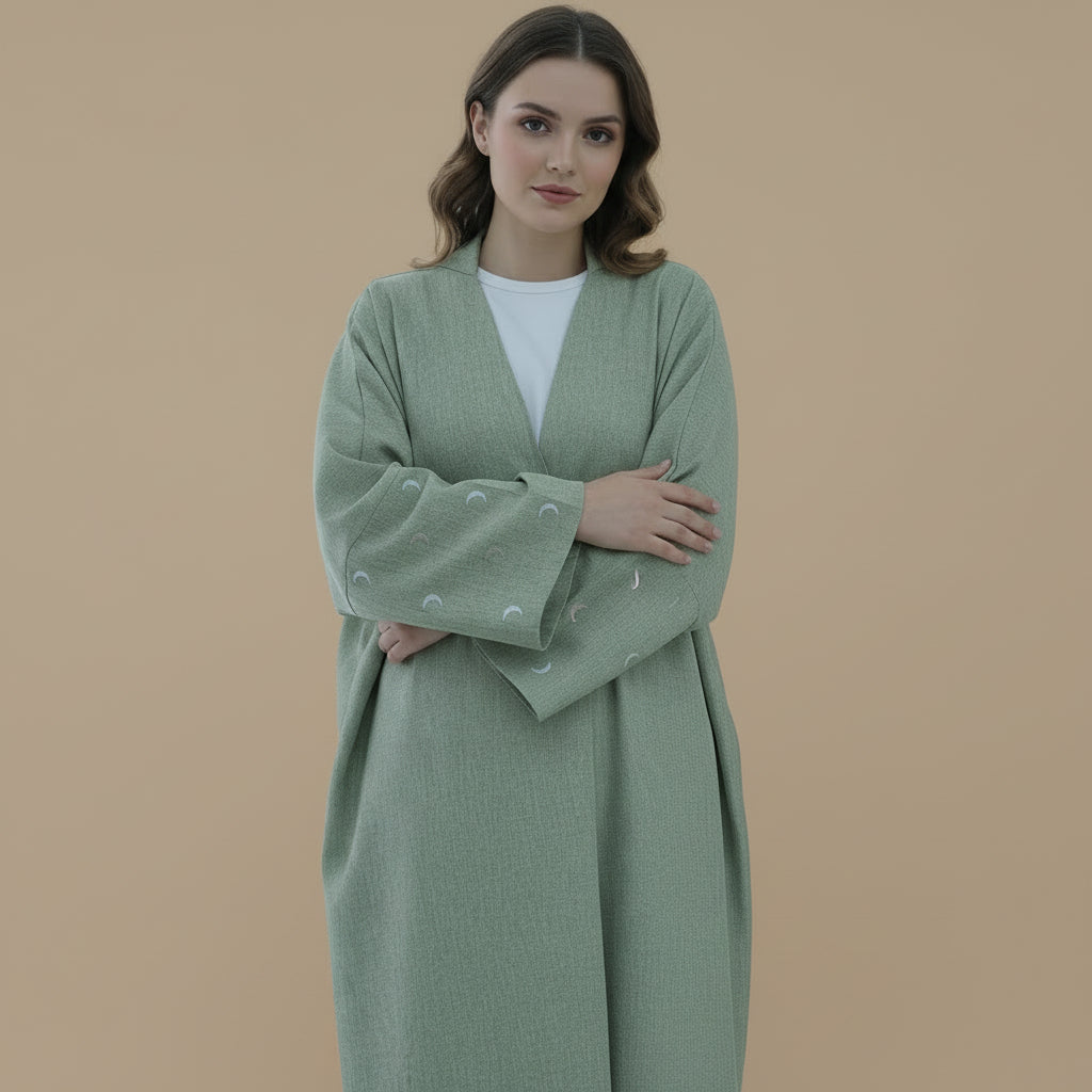 Moon Embroidery Cardigan Open Abaya Dress