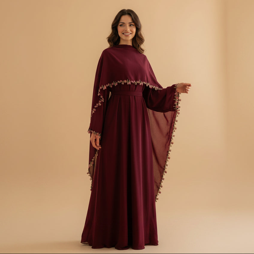 Muslim Women Nida Abaya Dress With A Laced Matching Hijab #261355
